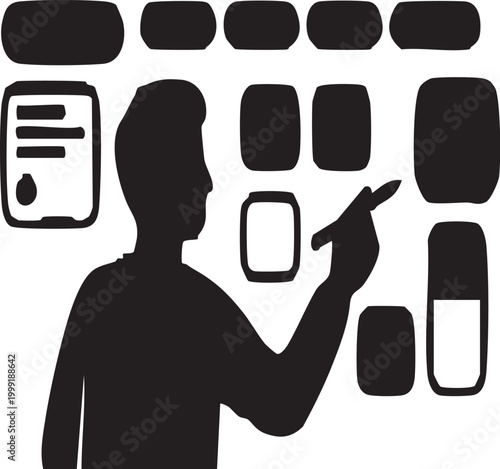 Vector Silhouette of Person Navigating Modern UI Design Layout