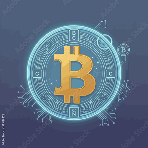 Create a realistic Concept of Bitcoin, cryptocurrency, blockchain. 3d illustration vector art.