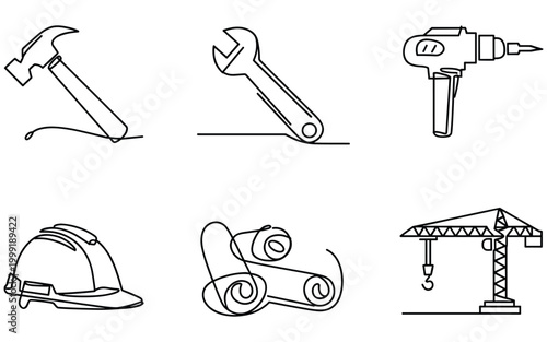 Black and white of scissors, stapler, tape dispenser, and hole punch
