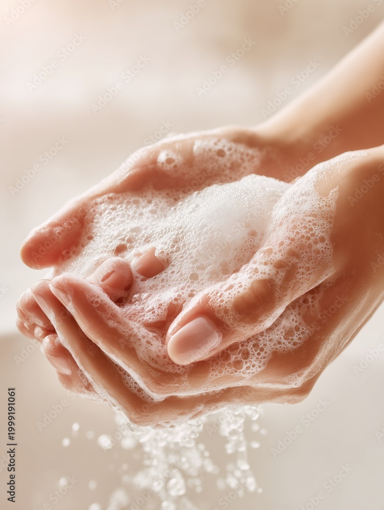 Fototapeta premium Washing Hands with Soap Close Up Hygiene Concept