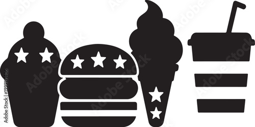Foods silhouette with stars and stripes patterns