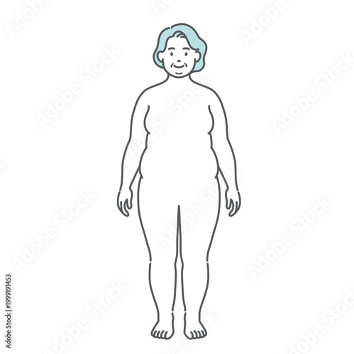 肥満体型のシニア女性の全身イラスト（正面）