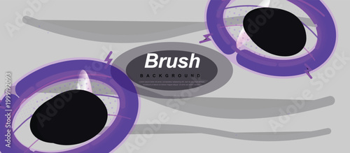 Modern abstract vector illustration featuring dynamic purple brush strokes and bold dark elliptical shapes on a contemporary grey backdrop