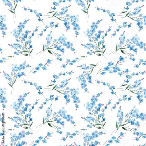 Fotografía Delicate blue flower seamless pattern for textile print on fabric and wallpaper,