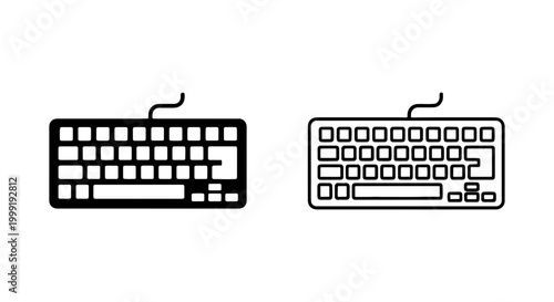 Two computer keyboards in black and white line art styles side by side