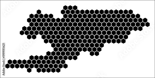 Kyrgyzstan simple black and white hexagon map shape template. Country plain hexagon cell dots. Kyrgyzstan flat honeycomb boundary. Vector Illustration.