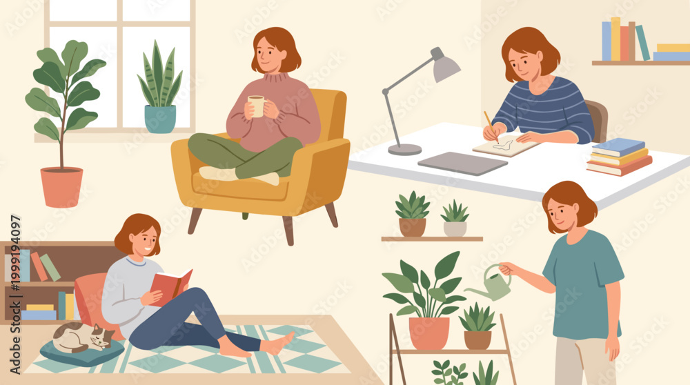 Fototapeta premium Family Group Relaxing Together In Living Room.