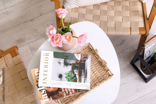 Wicker tray with vase of be...