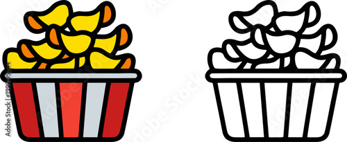 French Fries Fast Food Snack Bucket Icon Illustration
