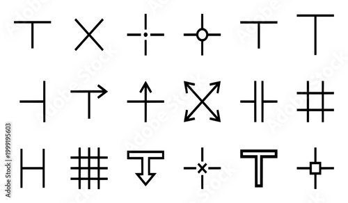 Crosshair and intersection symbol collection with t shape crosshair intersection