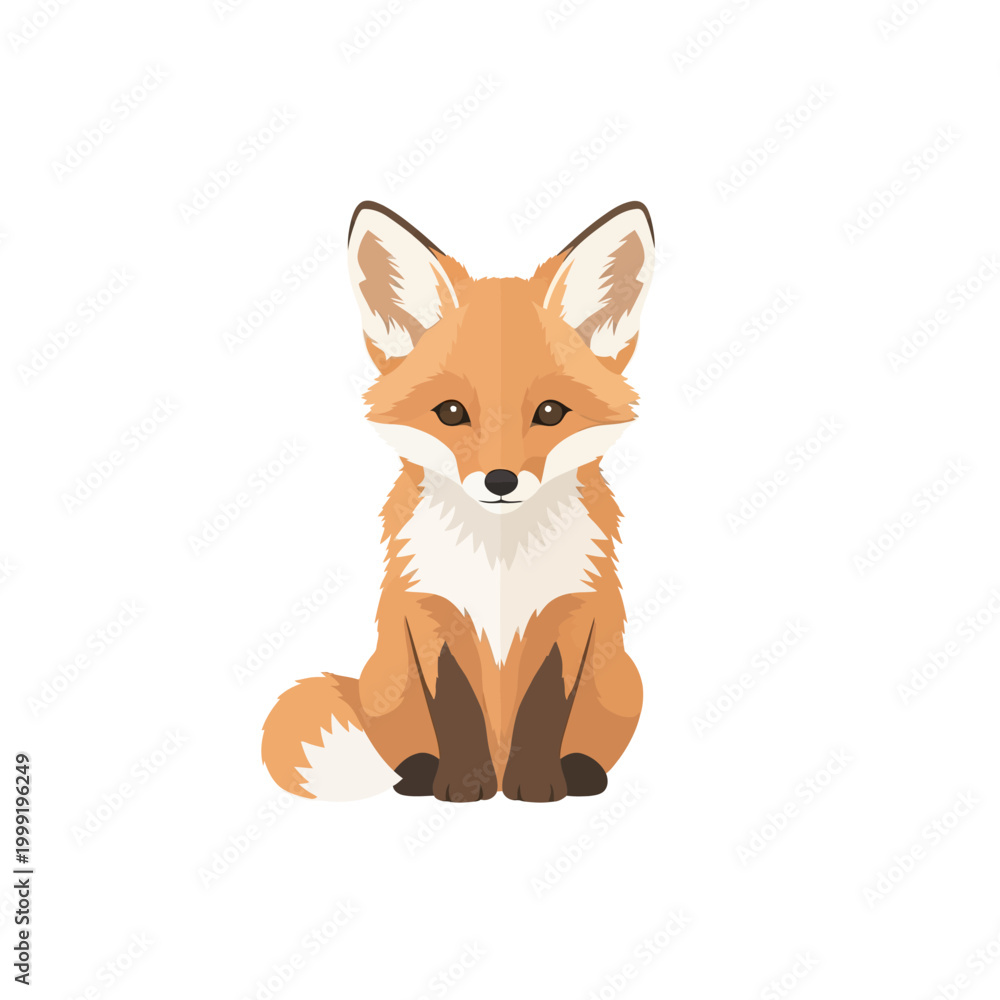 Fototapeta premium Cute Cartoon Fox Sitting - Adorable Woodland Animal Illustration