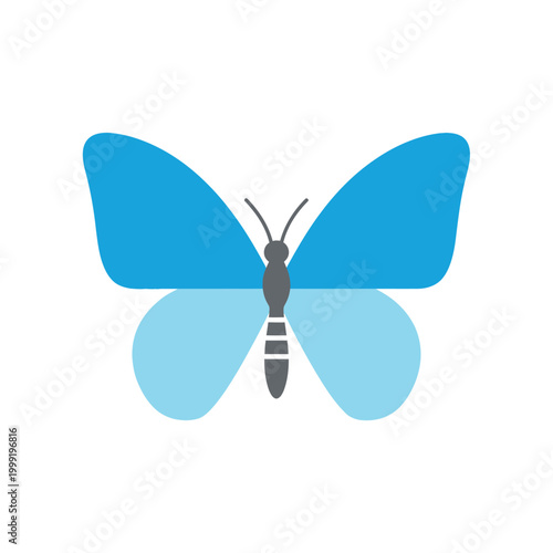 Minimalist Blue Butterfly Icon on White Background