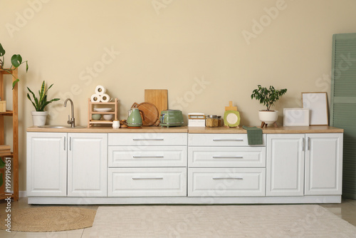Interior of kitchen with el...