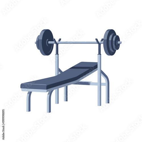 Weightlifting Bench Press with Barbell and Weights Isolated on White Background