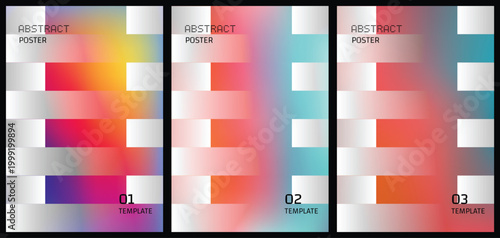 Abstract poster templates with vibrant gradient backgrounds and geometric horizontal white stripes