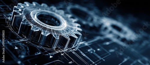 Close up of a gear with a blue background