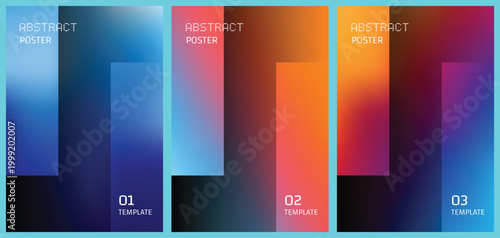 Set of three abstract posters with bold gradient backgrounds and geometric shapes
