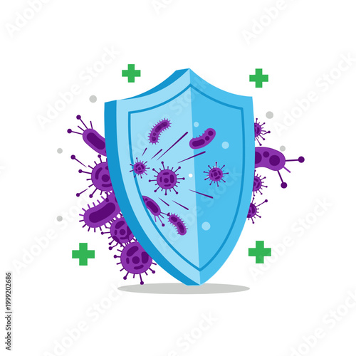 Immune System Shield Defending Against Purple Viruses and Bacteria