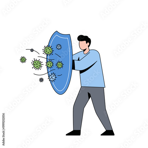 Man defending against virus with shield - illustration, protection, health