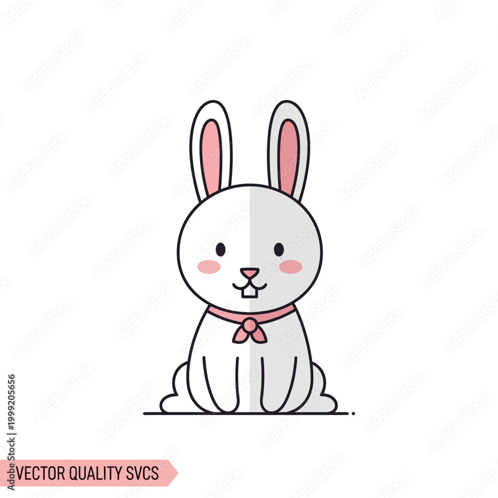Fototapeta premium Cute Cartoon White Rabbit Wearing Pink Scarf, Vector Illustration