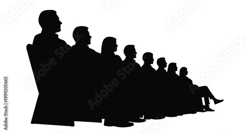 Silhouette of People Sitting in Rows as Audience at Corporate Seminar or Educational Conference
