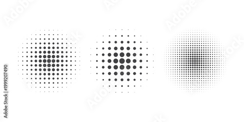 Halftone circle dotted frame circularly distributed set. Abstract dots logo emblem design element.