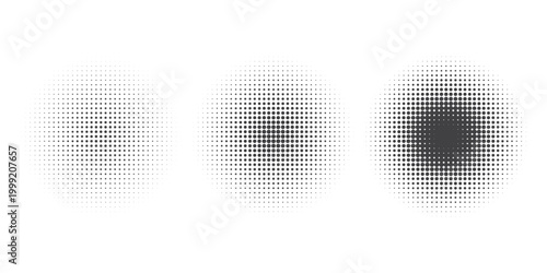 Halftone circle dotted frame circularly distributed set. Abstract dots logo emblem design element.