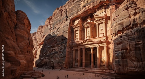 Al-Khazneh, ancient Petra Treasury building in Jordan, carved into sandstone cliffs