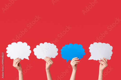 Female hands with speech bu...