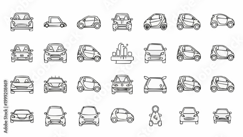 Collection of Hand-Drawn Car Sketches from Various Angles and Perspectives.