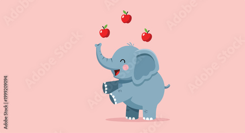 A cartoon elephant juggling apples