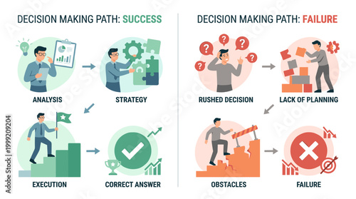 Decision Making Pathways Illustration Showing Success And Failure.
