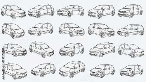 Collection of Hand-Drawn Car Sketches Showcasing Various Vehicle Models and Designs.