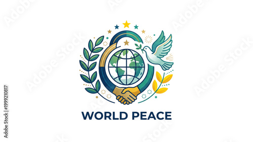 World Peace logo with globe, hands, dove, and olive branches  