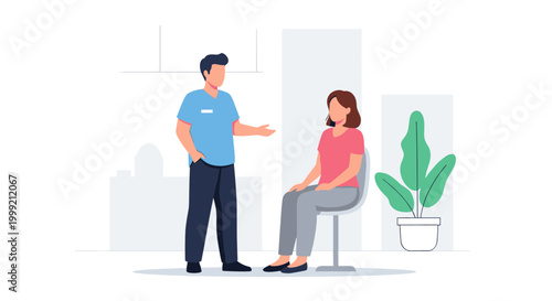 Two People Having Casual Conversation Indoors.