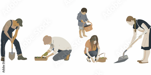 vector illustration of people gardening flat style isolated on white