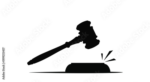 Silhouette of Judge Gavel Striking Sound Block for Law Justice and Auction Concept