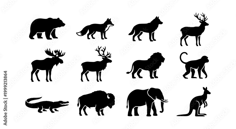Naklejka premium Collection of black animal silhouettes