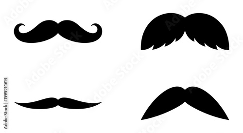 Collection of various black mustache and sideburn silhouettes