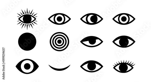 Collection of various eye icons in different styles and expressions