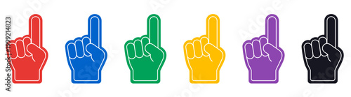 Stylized Multicolored Number One Foam Hand with Raising Forefinger icon vector illustration set