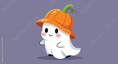 A cartoon ghost wearing a pumpkin hat