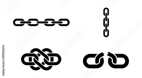 Collection of various chain link icons in different styles and formations