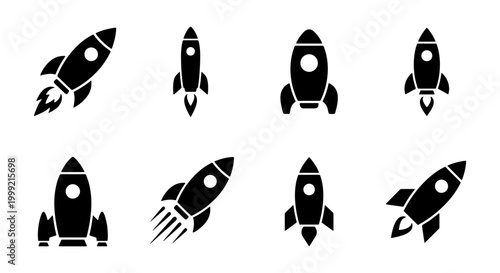 Collection of various black rocket ship icons