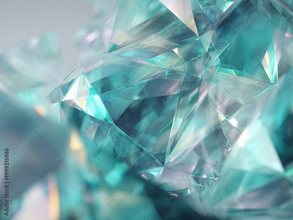 Obraz premium Geometric Crystal Refraction Tech Background, Futuristic Transparent Design
