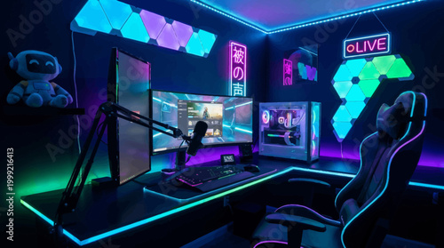 Gaming Station with Neon Lights.