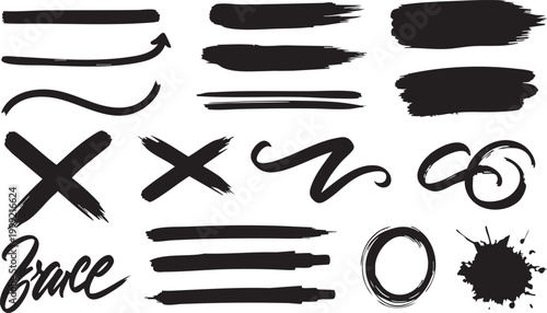 Set of elegant black hand drawn calligraphic swirls flourishes and signature decorative elements isolated on white background