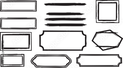 Set of black tribal tattoo design elements, aggressive geometric shapes, and grunge brush strokes isolated on white background