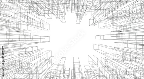 Abstract architectural background with wireframe city buildings
