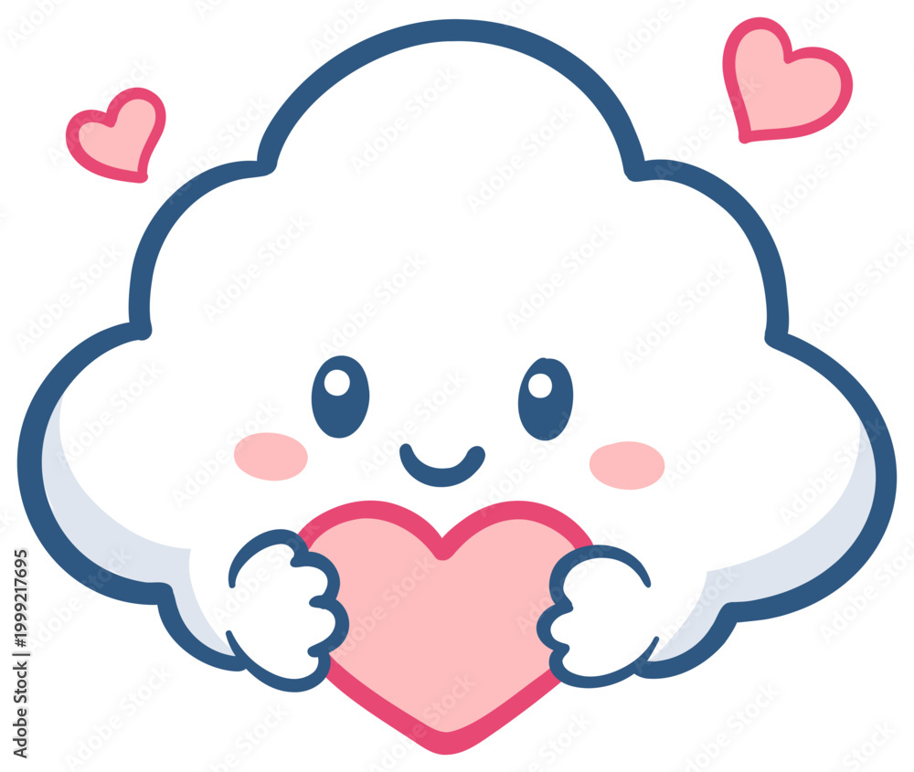 Fototapeta premium Cute Cloud Holding Heart Illustration